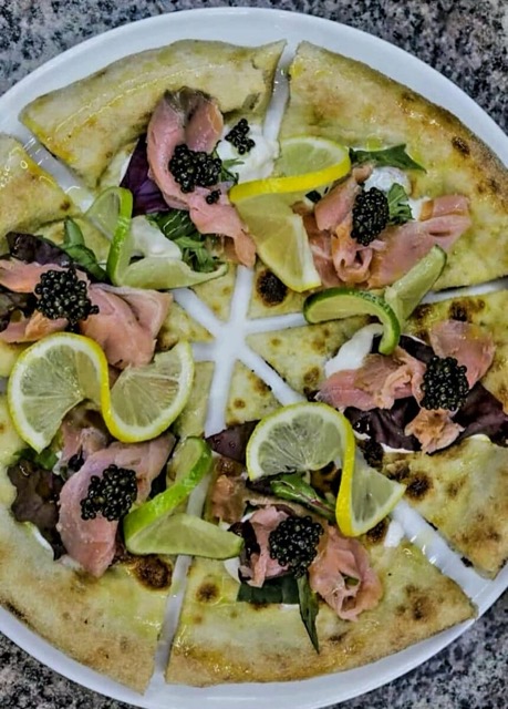 Specialty Pizza with Salmon and Caviar
